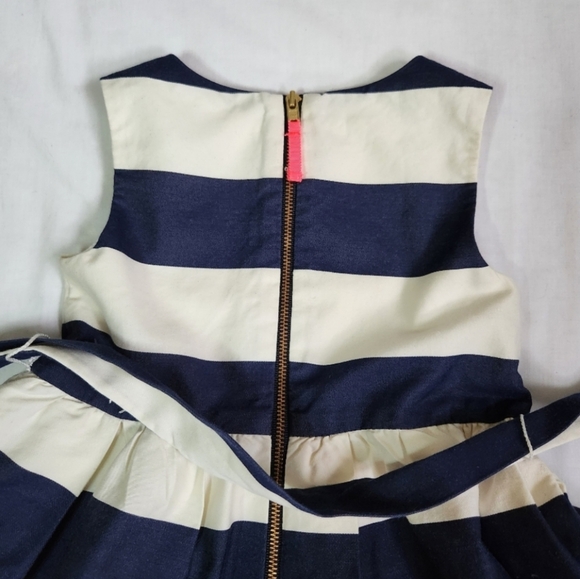 J. Crew Crewcuts dress navy blue cream block stripes fit and flare tie belt 2T - Picture 7 of 10